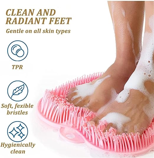 Shower Foot & Back Scrubber Mat, Wall Stick Suction Silicone Bathroom Scrubber